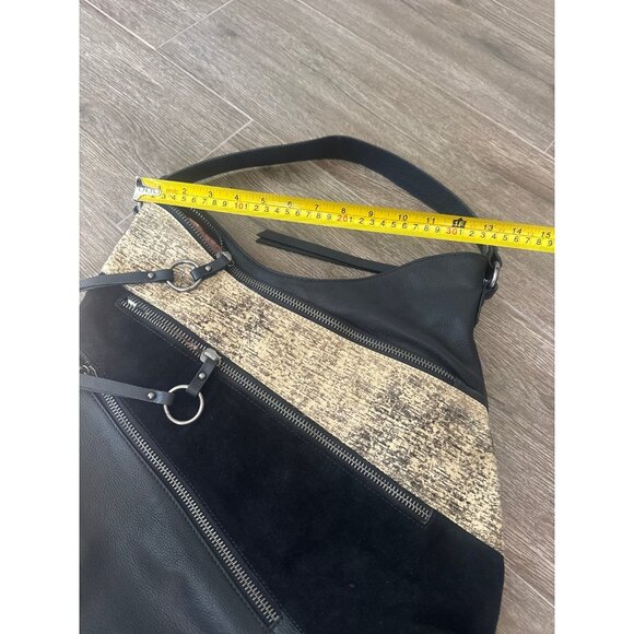 Original by Sharif Patchwork Genuine Leather Cowhide Suede Hobo Purse Black Bag - Picture 10 of 12